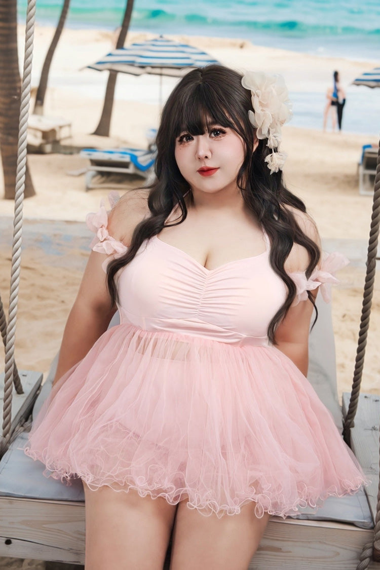 Pink Sleeveless Bow Lace Sweet Lolita Two-piece Swimsuit - Product - 11