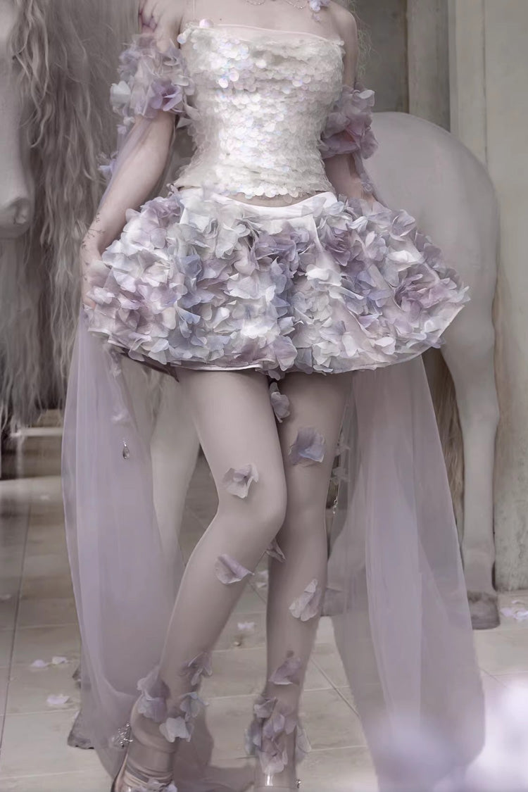 Multi-Color [Moonlight Beast Spirit] Elf-style Airy 3D Floral Elastic Waist Pleated Sweet Lolita Skirt with Built-in Shorts - Multi-Color - 1