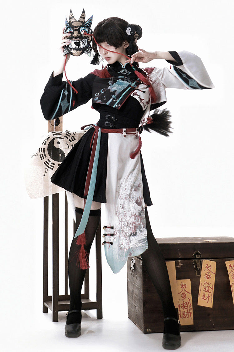 Multi-Color [Walking With The Demon] Print Asymmetric Gothic Chinese Style Ouji Lolita Skirt - Product - 7