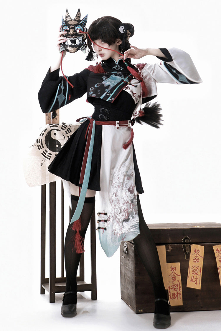 Multi-Color [Walking With The Demon] Print Asymmetric Gothic Chinese Style Ouji Lolita Skirt - Product - 7