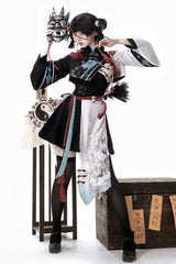 Multi-Color [Walking With The Demon] Print Asymmetric Gothic Chinese Style Ouji Lolita Skirt - Product - 7