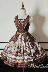 Brown [Teddy Bear Chocolate] Sleeveless Print Ruffle Bowknot Sweet Lolita Jsk Dress - Product - 12