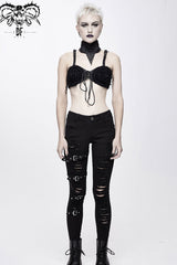 Black Mesh Leather Choker Lace Up Broken Holes Women's Punk Corset - Product - 5