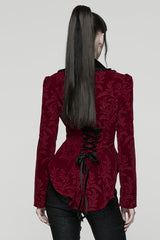 Red/Black Lapel Collar Long Sleeves Lace-Up Zipper Women's Punk Coat - Product - 3