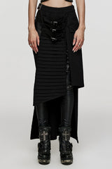 Black Adjustable Waist Irregular Metal Buckle Women's Steampunk Skirt - Black - 1