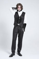 Black Sleeveless Floral Embroidery Stitching Velvet Men's Gothic Vest - Product - 12