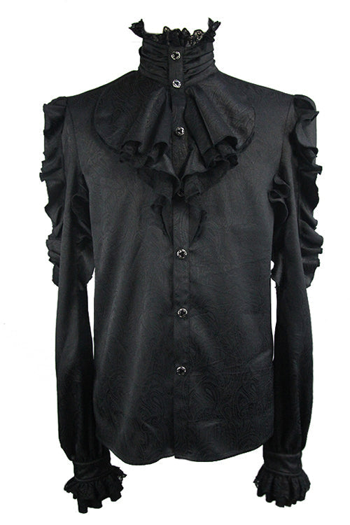 Black Vampire Ruffled Sleeves Mens Gothic Blouse - Product - 4