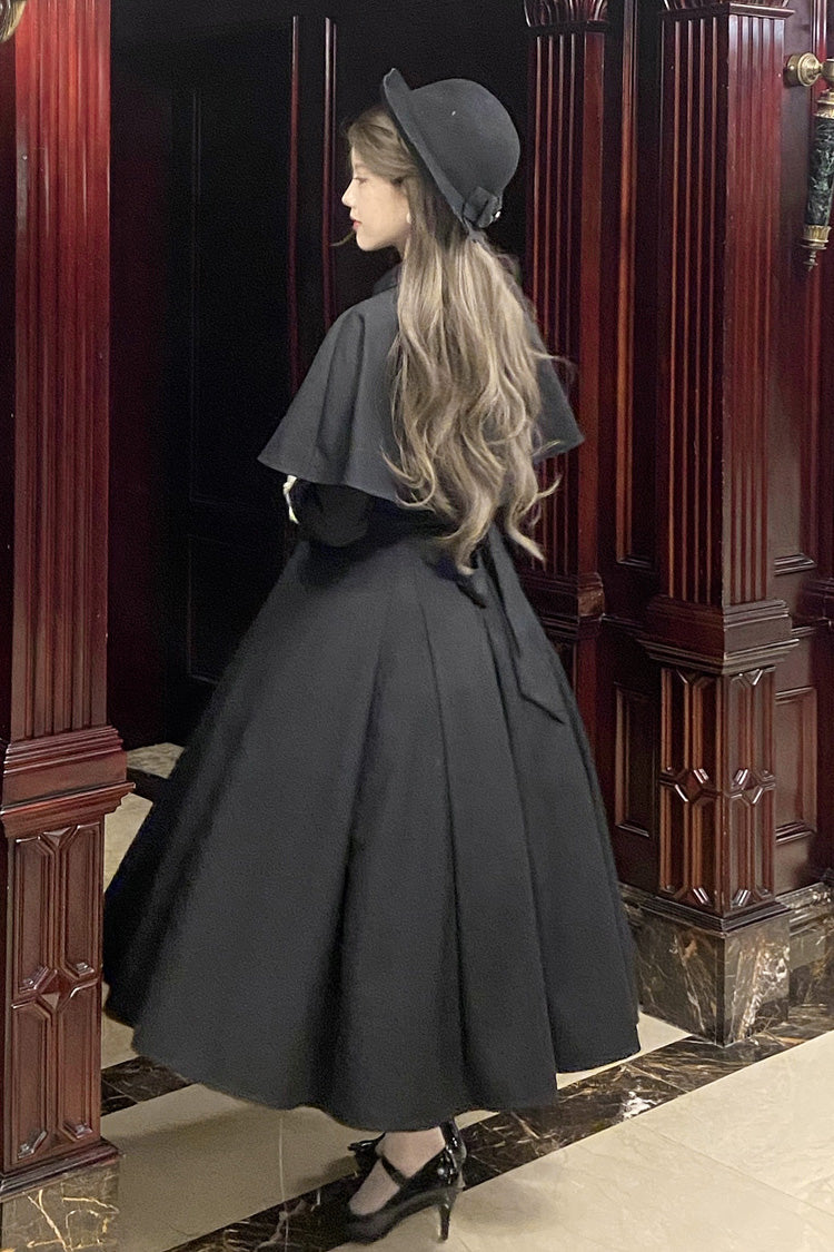 Black [Miss Donya] Stand Collar Long Sleeves Bow Gothic Elegant Lolita OP Dress - Product - 8