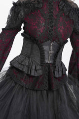 Black Printed Spliced Lace Lace-Up Slim Zippered Women's Gothic Palace Corset - Product - 7
