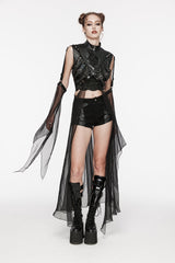 Black Stand Collar Sheer Women's Punk Removable Cape - Product - 2