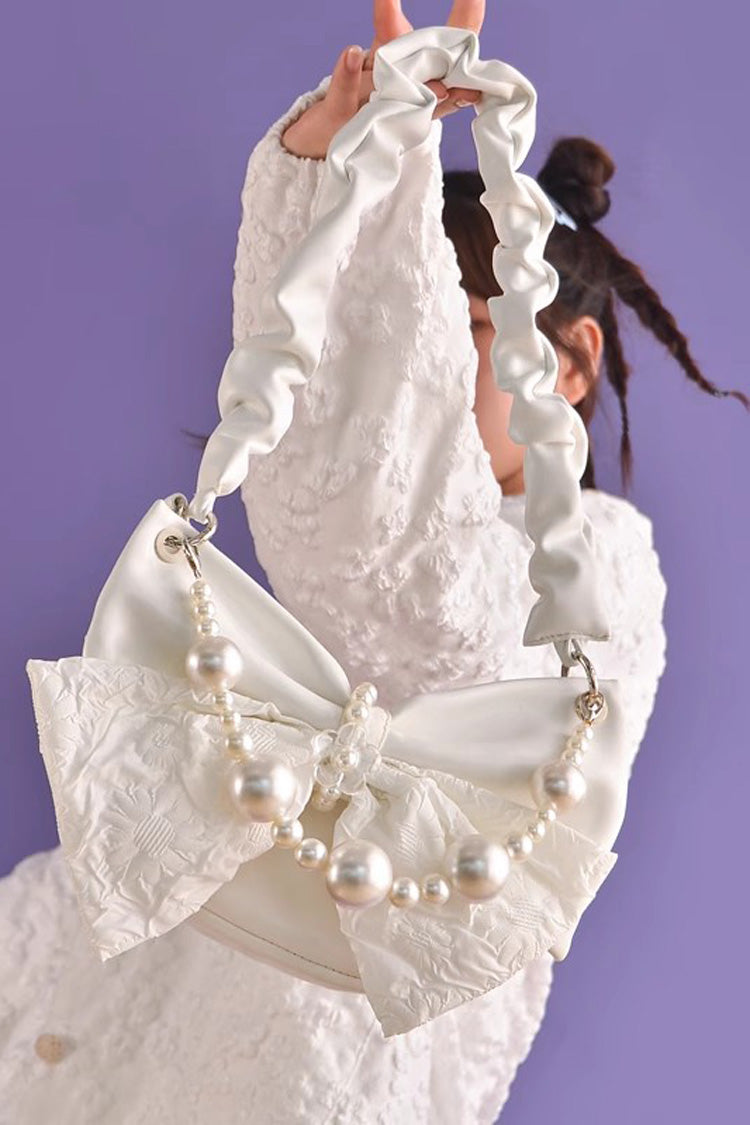 White Pearl Chain Bowknot Sweet Lolita Shoulder Bag 2 Colors - Product - 1