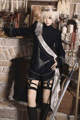 Black [Sword of Oath] Long Sleeves Embroidered Gothic Vintage Knight Prince Ouji Lolita Set - Product - 5