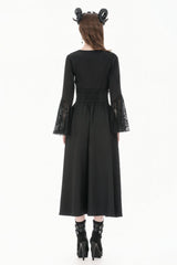 Black Women's Gothic High Waisted Embroidered Gathered Maxi Skirt - Product - 4