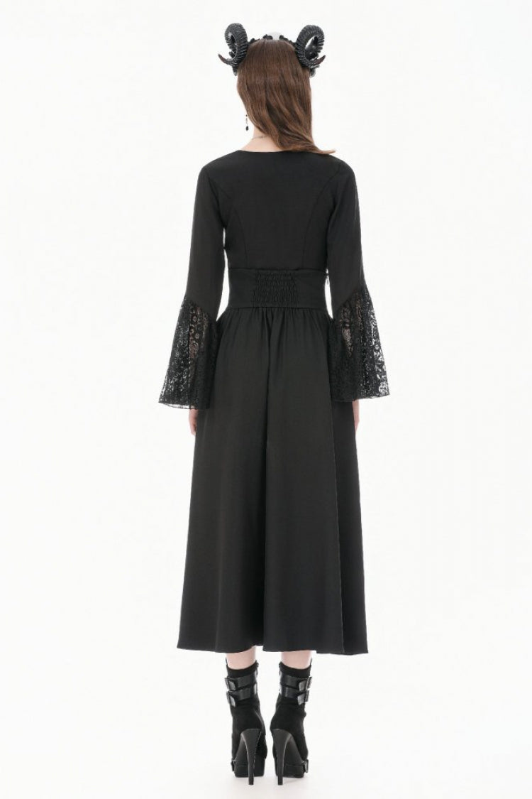 Black Women's Gothic High Waisted Embroidered Gathered Maxi Skirt - Product - 4