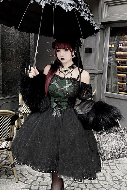 Black Green Elegant Bowknot Long Sleeves Gothic Lolita Jsk Dress - Product - 2