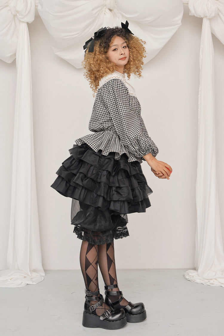 Black/White Round Collar Long Sleeves Printed Classic Ouji Lolita Pumpkin Shorts Set - Product - 6