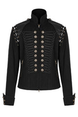 Black Metal Retro Button Decoration Long Sleeves Double Breasted Mens Steampunk Coat - Product - 5