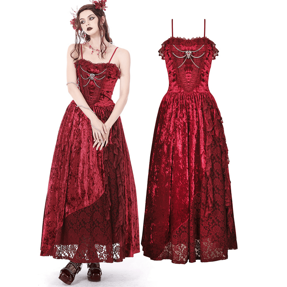 US SALE of Deep Red Velvet Maxi Dress with Cross Front Detail - image 3
