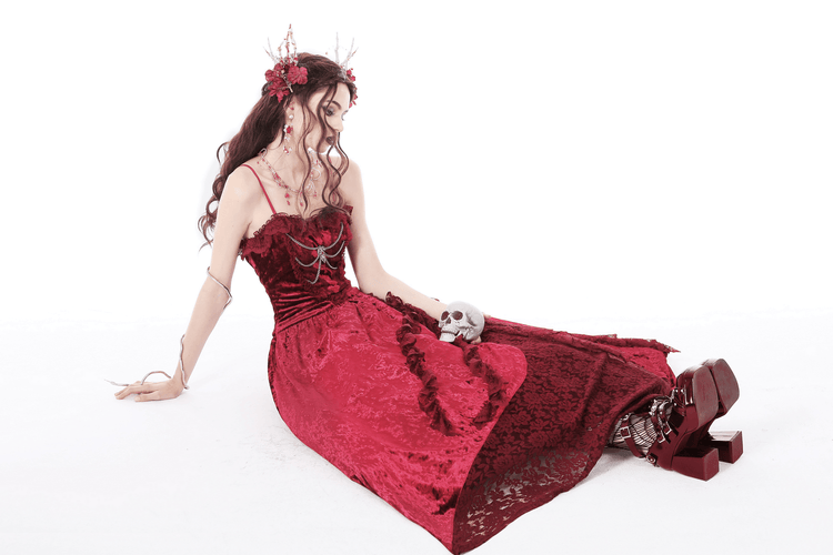 Deep Red Velvet Maxi Dress with Cross Front Detail - image 16