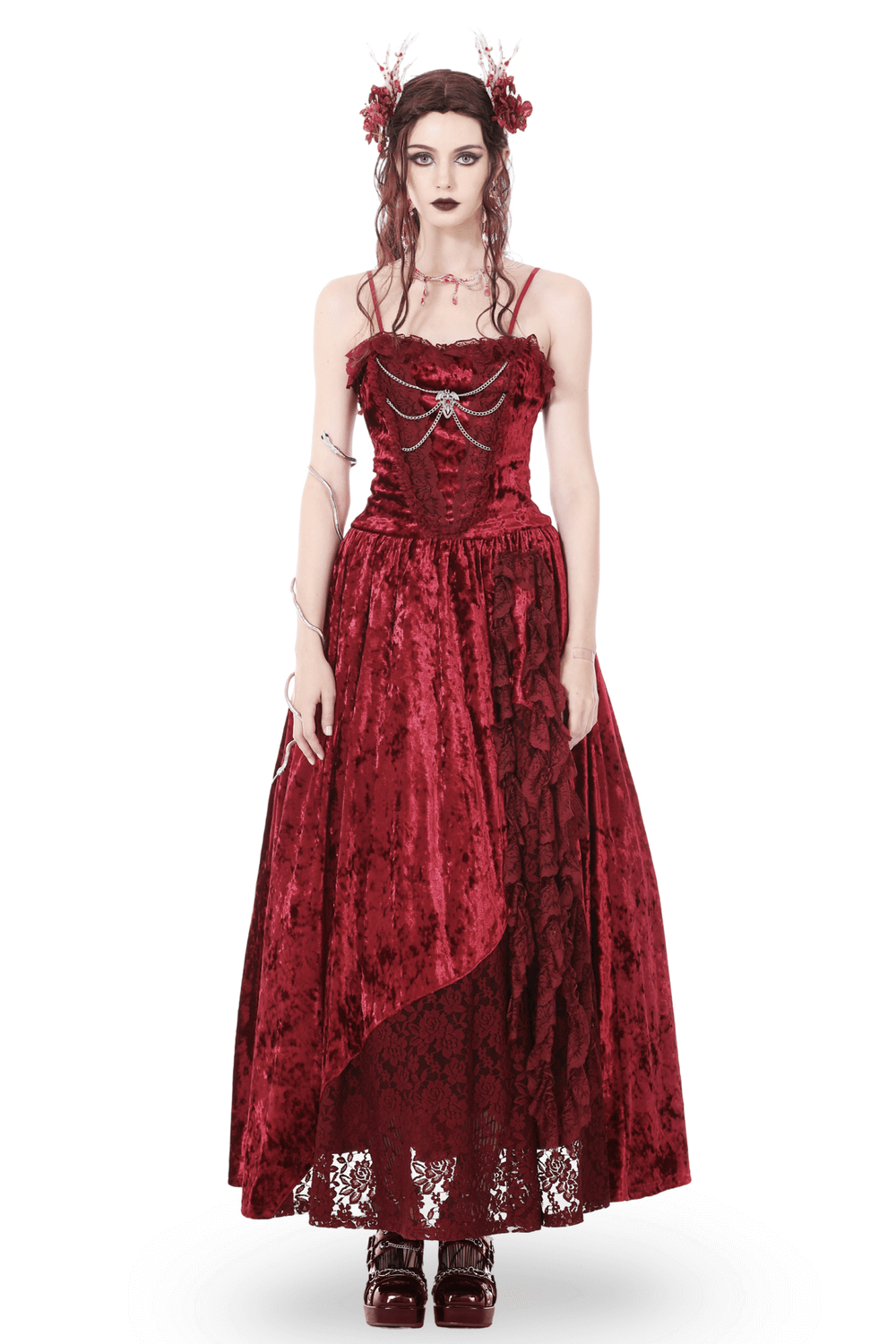 US SALE of Deep Red Velvet Maxi Dress with Cross Front Detail - image 1