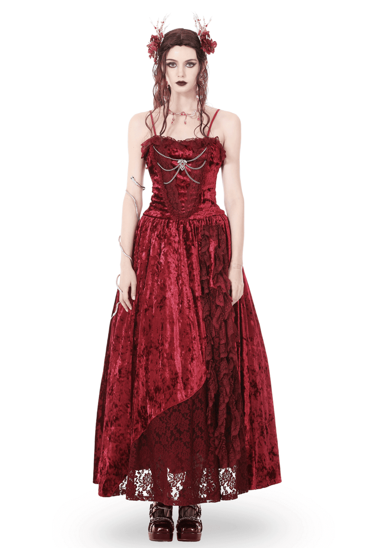 Deep Red Velvet Maxi Dress with Cross Front Detail - image 1