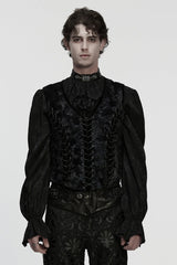 Black V Collar Sleeveless Lace-Up Buckle Straps Men's Gothic Vest - Black - 1