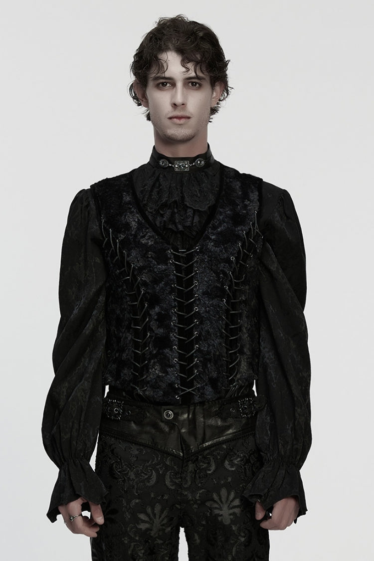 Black V Collar Sleeveless Lace-Up Buckle Straps Men's Gothic Vest - Black - 1