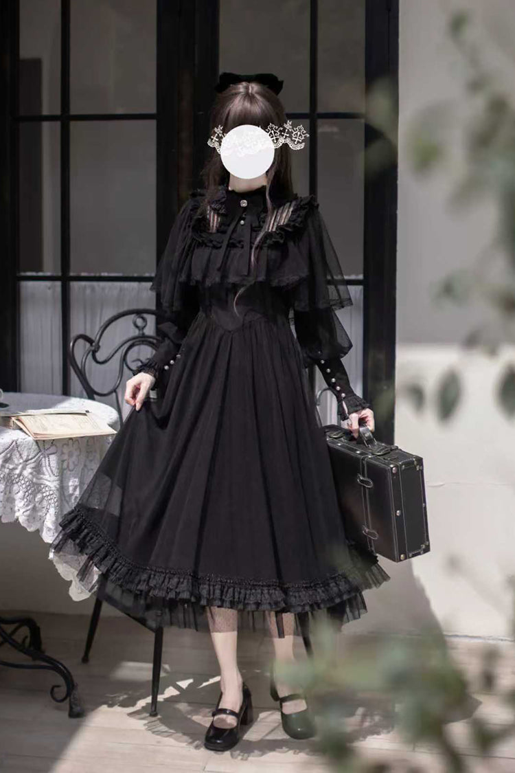 Black [Enchanted Nightdream] Long Sleeves Bowknot Lace Gothic Elegant Lolita Dress - Product - 8