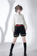 [Cangzhu] Stand Collar Long Sleeves Embroidered Asymmetric Classic Chinese Inspired Vintage Ouji Lolita Shorts Set - Product - 14