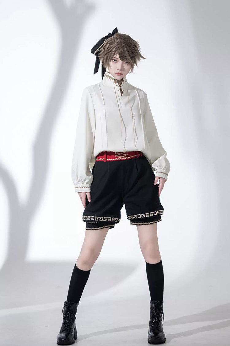 [Cangzhu] Stand Collar Long Sleeves Embroidered Asymmetric Classic Chinese Inspired Vintage Ouji Lolita Shorts Set - Product - 14