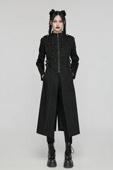 Black Stand Collar Chain Zipper Long Sleeves Women's Gothic Long Coat - Product - 4