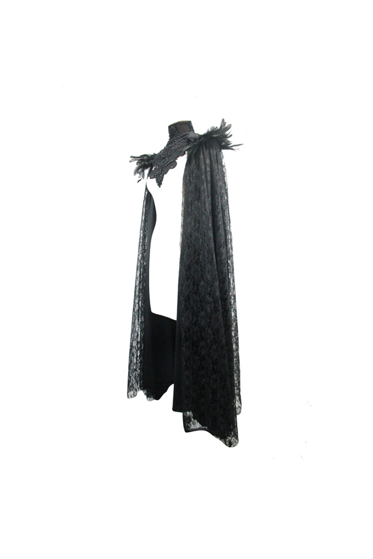 Black Palace Style Lace Long Women's Gothic Cloak - Product - 8