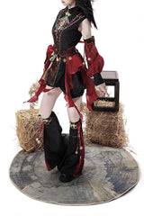 Black/Red [Demon Hunter] Stand Collar Sleeveless Embroidered Gothic Chinese Inspired Cool Ouji Hanfu Set - Product - 3