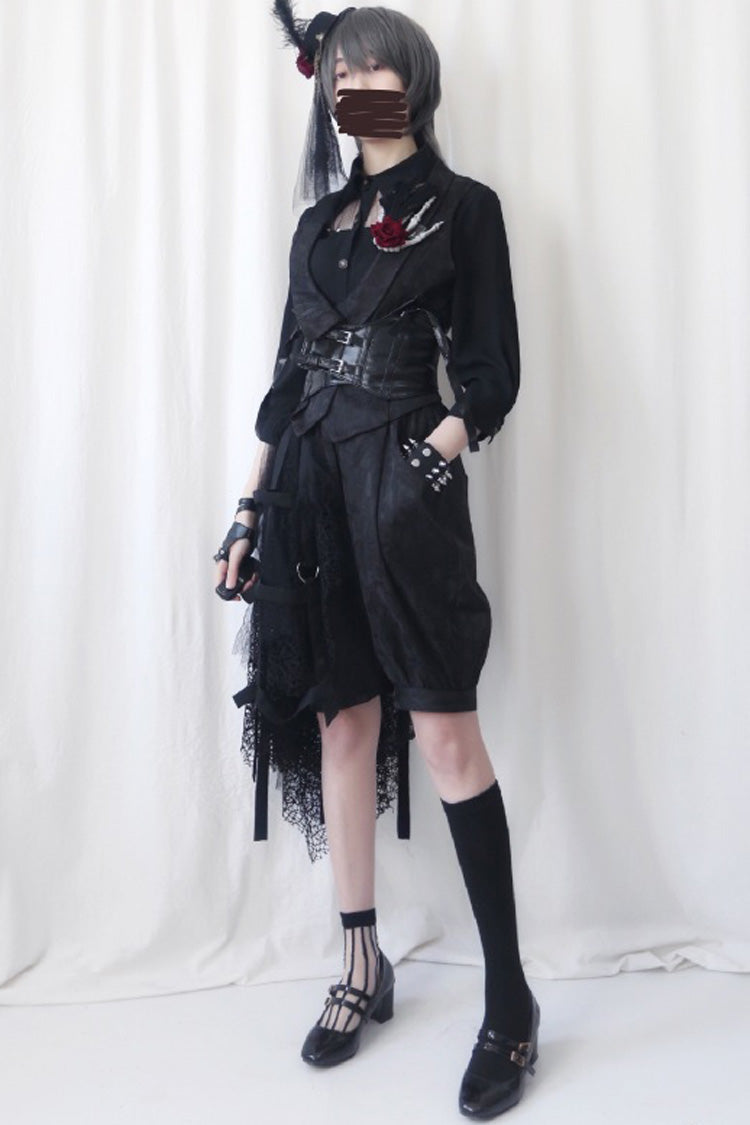 Black Spider Web Diamond Lace Gothic Ouji Lolita Clothing - Black - 1