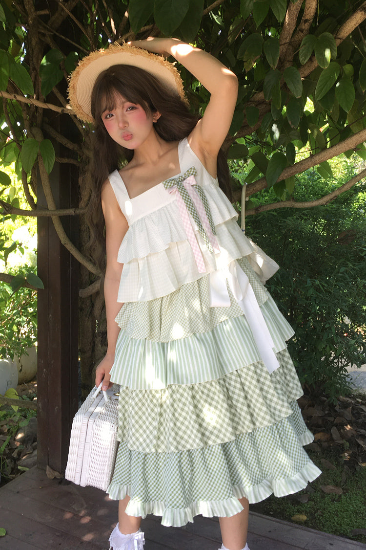 Green [Go To The Forest] Multi-Layered Print Ruffle Holiday Sweet Lolita Jsk Dress - Product - 17