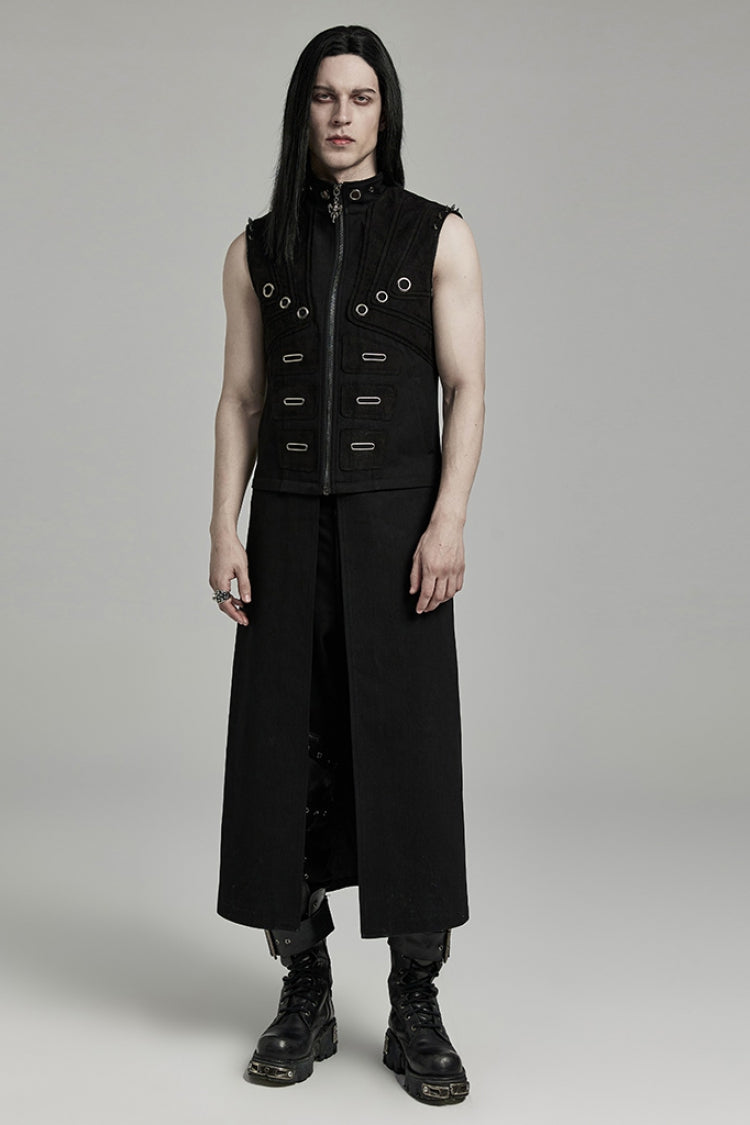 Black Stand Collar Detachable Versatile Men's Punk Coat - Product - 2