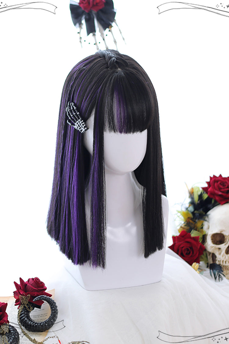 Purple Highlights Air bangs Medium length Hair  Gothic Lolita Wigs - Product - 3