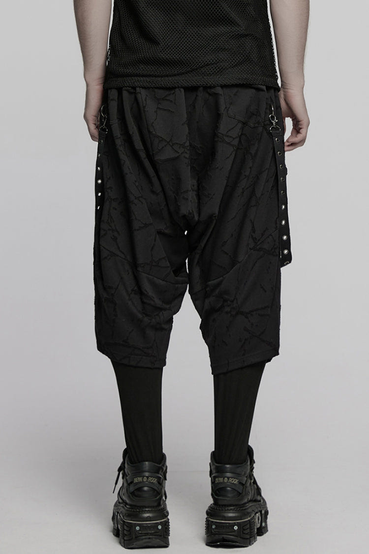 Black Tie-dyed Sagging Men's Punk Pants with Staps - Product - 3