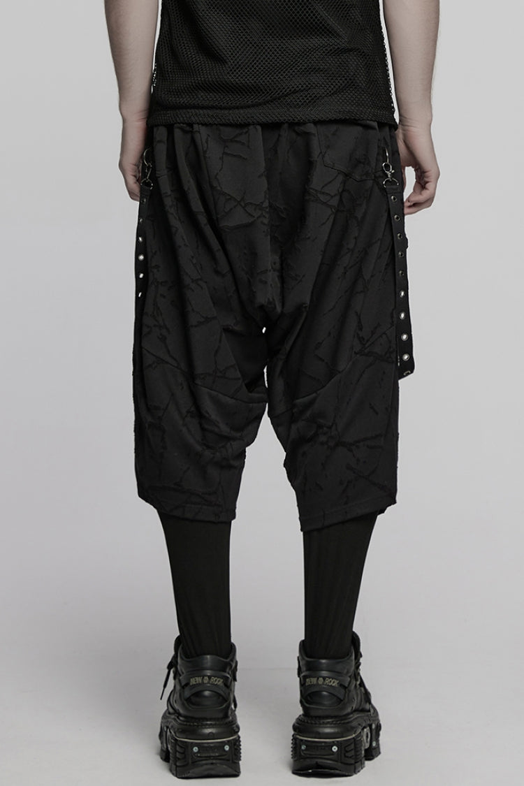 Black Tie-dyed Sagging Men's Punk Pants with Staps - Product - 3