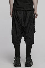 Black Tie-dyed Sagging Men's Punk Pants with Staps - Product - 3