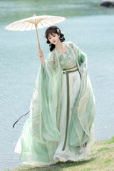 Green [Qingdie] Song Dynasty Ruffle Embroidery Sweet Chinese Style Hanfu Dress Full Set - Product - 4