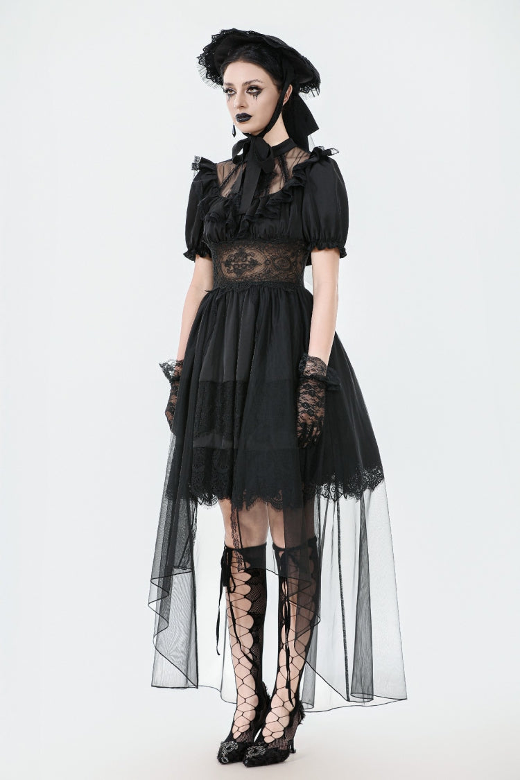 Black Short Puff Sleeves High/low Multi-Layered Women's Gothic Chiffon Dress Wedding Dress - Product - 10