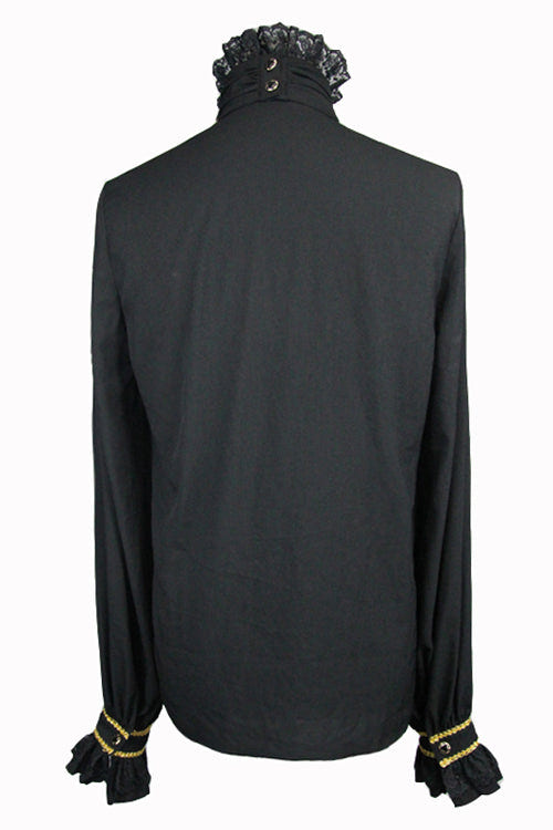 Black Chiffon Chest Embroidery Lace Sleeves Mens Gothic Blouse - Product - 6