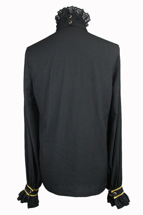 Black Chiffon Chest Embroidery Lace Sleeves Mens Gothic Blouse - Product - 6