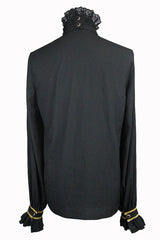 Black Chiffon Chest Embroidery Lace Sleeves Mens Gothic Blouse - Product - 6