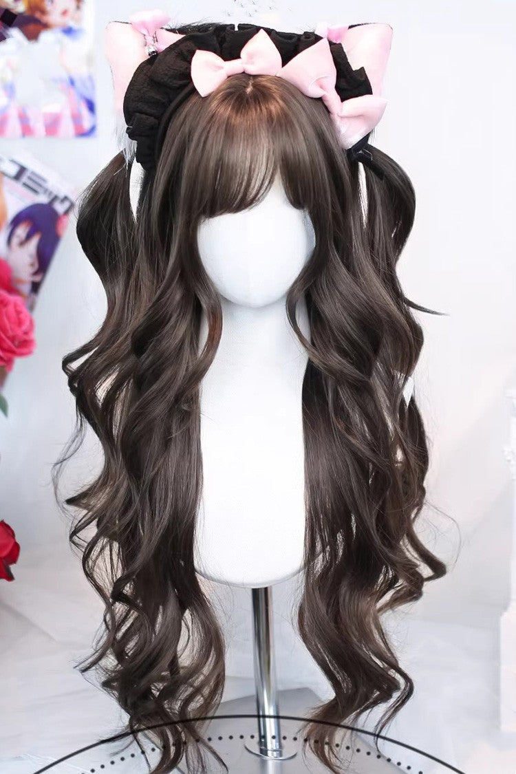 Wispy Bangs Curls Daily Sweet Cos Lolita Long Wig 3 Colors - Cool-Brown - 2