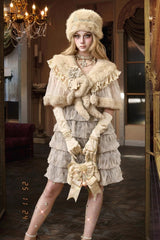 Beige [Slavic Noble Lady] Short Sleeves Ruffled Lace Fluffy Sweet Lolita Coat Cloak - Beige - 1