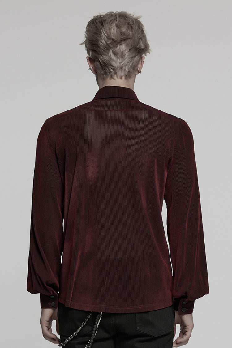 Black/Red Double-breasted Long Puff Sleeves Men's Gothic Blouse - Product - 3