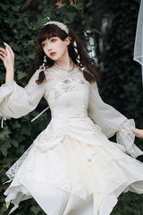 White Multi-layer Bowknot Sweet Elegant Princess Irregular Lolita Dress - Product - 4