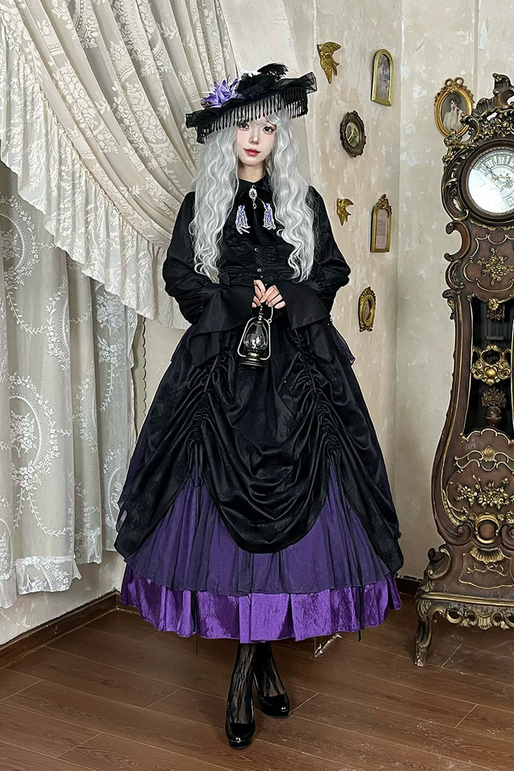 Black/Purple [Moonlit Return] Printed Boned Gothic Elegant Lolita Skirt - Product - 6